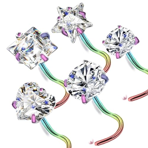 14k Gold Plated 316L Surgical Steel 22g/20g/18g Nose Rings Studs L-Shape Bone Screw Nostril Piercing 1.5mm 2mm 2.5mm 3mm 3.5mm 4.5mm CZ Nose Studs for Women - color: 20g 5pcs S rainbow Surgical Steel