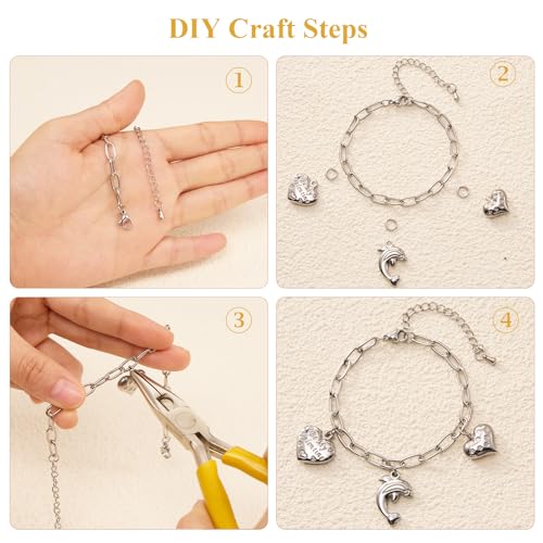 KYUNHOO 10pcs Charm Bracelet Chain Bulk Silver Paper Clip Jewelry Links | Stainless Steel Chains for Jewelry Making Paperclip Chain Bracelet for Men Women DIY Crafts Jewelry Findings - color: round paperclip silver