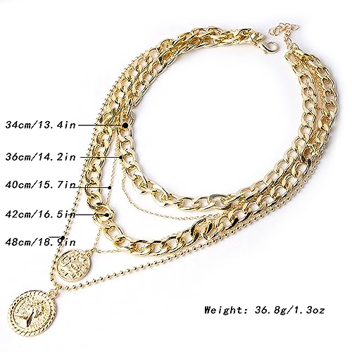 CSIYANJRY99 Chunky Gold Necklaces for Women,Multilayer Punk 80s Hip Hop Necklace,Layered Cuban Link Chain Statement Necklace 90s Freaknik Outfit Accessories for Women - color: Coin Gold