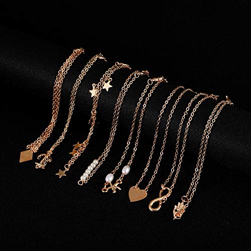 Softones 16Pcs Ankle Bracelets for Women Gold Silver Two Style Chain Beach Anklet Bracelet Jewelry Anklet Set,Adjustable Size - color: E:6-Gold 6-Silver 4-Rose Gold