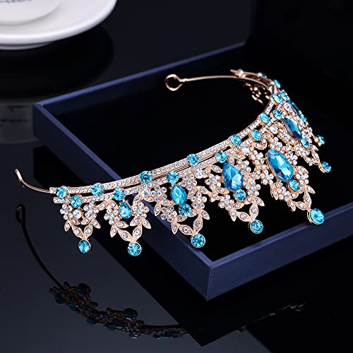 Kamirola - Queen Crown and Tiaras Princess Crown for Women Crystal Headbands for Bridal, Princess for Wedding and Party - color: Gold& LT Blue
