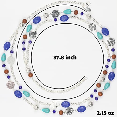 Bocar Long Necklaces for Women Trendy, Boho Layered Crystal Beaded Collar Necklaces for Women, Fashion Statement Necklaces Jewelry - color: Diva Blue