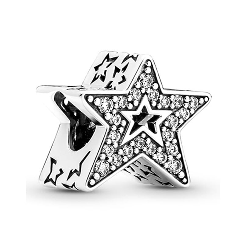 9 Pack Silver Spacer Beads Charms fit Bracelet, Heart Beads DIY Jewelry Gifts Women - color: C