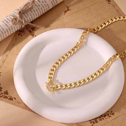 CHESKY 14K Gold Plated Chunky Necklace for Women, Trendy Toggle Clasp | Statement Pendant Necklace, Layered Paperclip Chain, Toggle Clasp Design, Thick Gold Chain, Non Tarnish Everyday Jewelry - color: gold, style: cuban