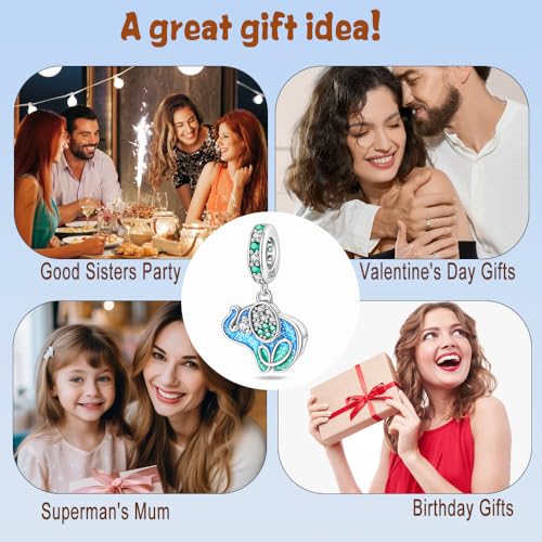HappyStar 925 Sterling Silver Animal Dogs Charms Pendants fit Pandora Bracelets Necklaces Flowers Sports Travel Charms for Bracelets Women Jrwelry Gifts(with one Spacer Bead Charms) - style: Elephants Charms