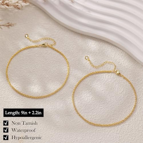 Gold Silver Ankle Bracelets for Women Waterproof 14K Gold Plated Anklets for Women Non Tarnish Dainty Layered Beaded Heart Anklet Set Summer Beach Foot Chain Jewelry Gifts Trendy Stuff - color: B- Layered Anklets