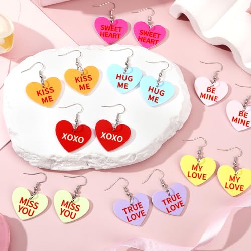 8 Pairs Valentine's Day Candy Heart Acrylic Earrings for Women | Sweet Conversation Dangle Earrings, Kiss Hug My Love, Valentine Day Anniversary Wedding Gifts, Girls Women Party Accessories - style: Valentines Day