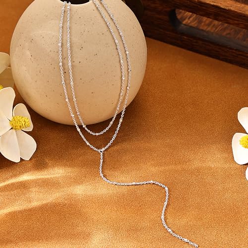 CHESKY Lariat Necklace for Women,14k Gold/Sliver Plated Layered Necklace | Gold/Sliver Long Necklace,Dainty Cross Pendant, Wedding Y-Shaped Drop Chain, Waterproof Jewelry Gift for Women Everyday Wear - style: SquareBead