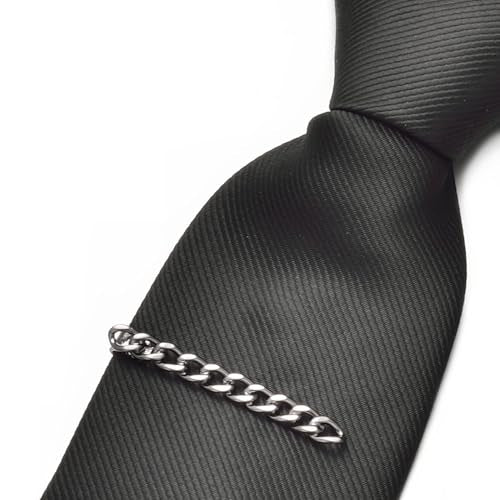 Mens Chain Tie Clips For Men Unique Silver Black Gold Tie Bar Round Stainless Steel Tie Clip - style: BLACK