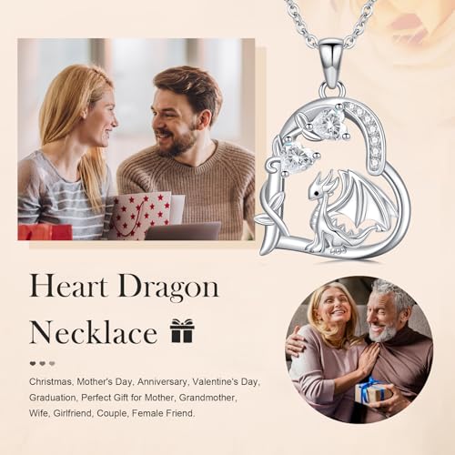 Heart Animal Necklace 925 Sterling Silver Cute Animal Pendant Jewelry Birthday Gifts for Women Girlfriend Mom Animal Lovers - style: Dragon