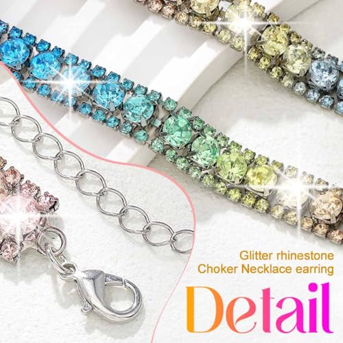 CLOACE Rhinestone Bridal Wedding Jewelry Set Sparkly Chocker Necklaces Earrings Prom Jewelry Accessories for Women - color: Colorful