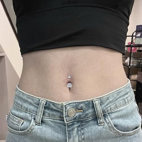 14G Dangle Belly Button Ring Piercing Jewelry 316L Stainless Surgical Steel Heart Flower CZ Reverse Navel Rings Dangling Belly Button Ring Piercing Jewelry for Women 14 Gauge Hypoallergenic - style: 12Pcs Silver
