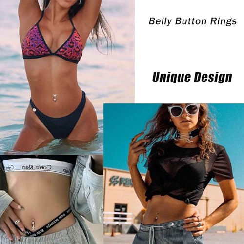 Silver Belly Button Ring Crystal Spider Dangle Belly Ring Sparkly Cubic Zirconia Insect Navel Ring Surgical Steel Belly Navel Piercing Jewelry for Women Girls - style: cross