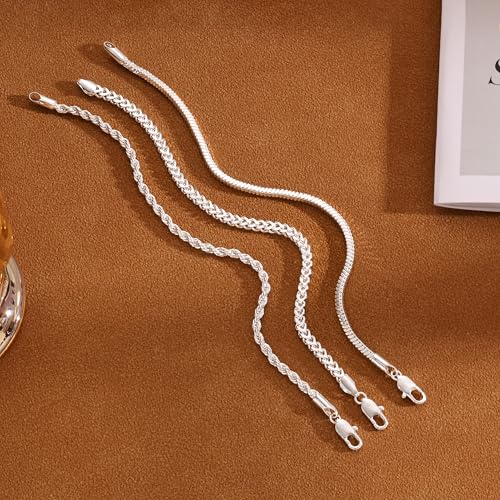 3 Pcs Stackable Braclet for Men, Dainty Silver Plated Chain Bracelet for Men Non Tanish Simple Cuban Snake Rope Link Chain Bracelet Set for Mens Jewelry 6.5/7/7.5/8/8.5/9 Inches - style: 8 IN