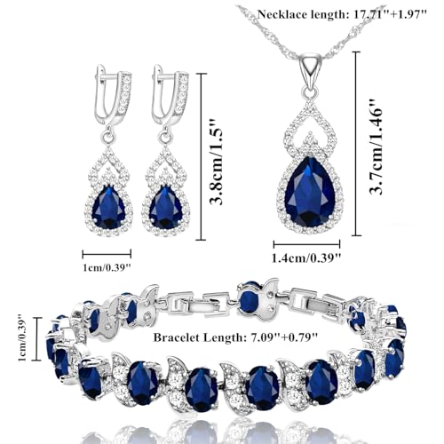LMXXVJ Women Jewelry Set Platinum Plated Necklace Open Ring Earrings Bracelet Set,Birthday/Anniversary Mother’s Day Jewelry Gifts for Mom/Wife/Sister/Best Friend - color: White Gold-Blue-No Ring