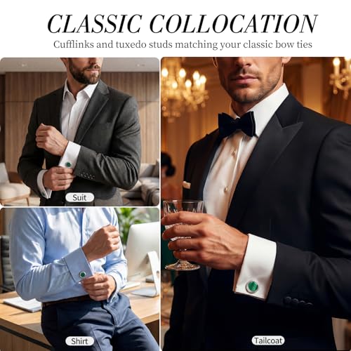 Tuxedo Cuff Links,Cufflinks for Men | Stainless Steel, Lead-Free and Nickel-Free, Gift Box Packed, Boyfriend Husband Father, Wedding Party Anniversary Birthday - color: Green