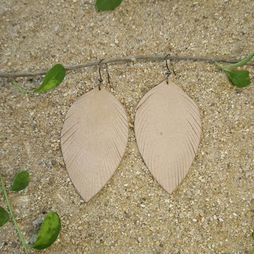 Handmade Genuine Leather Earrings for Women – Long Teardrop Boho Dangles, Lightweight Statement Fashion Jewelry - style: Autumns-Beige