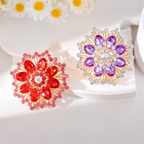 Rhinestone Sunflower Brooch Pin Red Pink Flower Brooch Stylish Crystal Brooch Elegant Clothing Hat Bag Accessories Jewerly for Women - color: Purple3