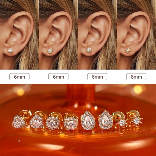 SAILIMUE Hypoallergenic Sterling Silver Stud Earrings for Women Men | Brilliant Heart Knot Round Cubic Zirconia Earring Studs for Sensitive Ears Gold Silver Tone - color: gold-B