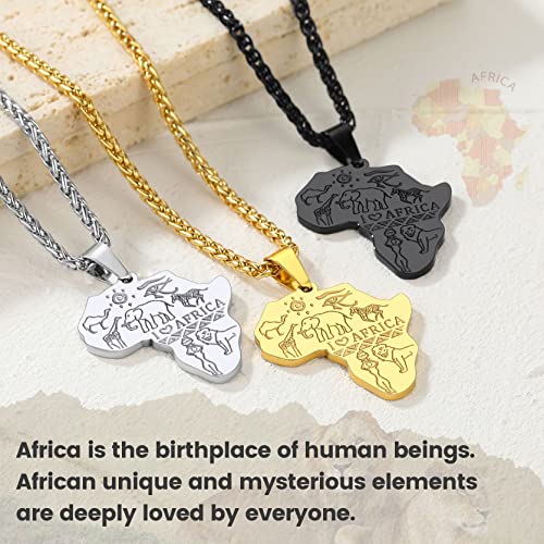 GOLDCHIC JEWELRY Africa Map Necklace for Men, Stainless Steel African Tribal/Egyptian Eye of Horus/I LOVE AFRICA/Elephant Map Hiphop Jewelry Unisex with 22'+2'Adjustable Chain - color: Animals - Gold, style: No Customization