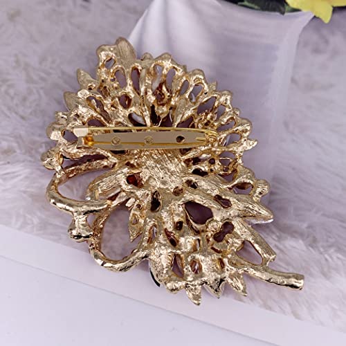 SELOVO Big Large Flower Bow Brooch Scarf Decoration Brooch Pin Gold Tone - color: Red