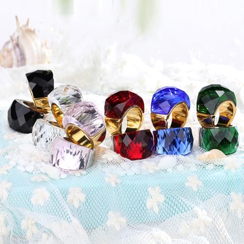 Crystal Glass Stainless Steel Band Ring Gold-Tone Plated Fashion Exaggerated Cubic Zirconia Rings Women's Stunning Large Statement Rhinestone Bands Cocktail Party Ring for Ladies Birthday - color: Black, size: 8