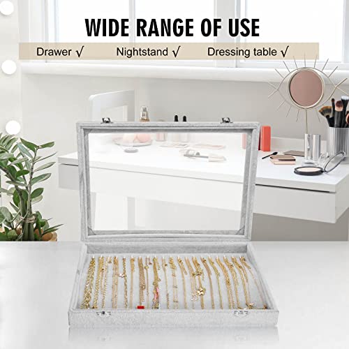 Siveit Necklace Organizer Box Premium 20 Hooks Necklace Display Jewelry Tray with Transparent Lid Jewelry Necklace Display Box for Necklace Pendants Suitable for Women and Girls (Grey) - color: Grey