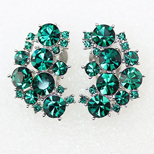 Faship Gorgeous Clip Ons Floral Earrings - color: Green/Silvertone