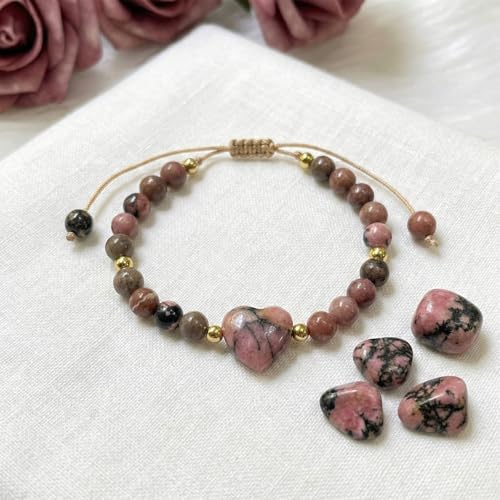 Heart Crystal Bracelet,Natural Gemstone Healing Bead Bracelet | Handmade Jewelry Gifts for Women Men,Graduation Gift for Her - color: Black Line Red Patterned Bracelet