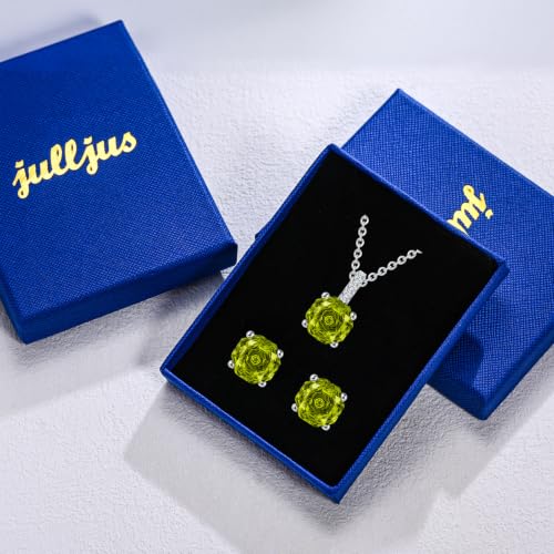 Rose Cut Silver Solitaire Necklace and Earring Set for Women, Jewelry Gift | Rose Cut, Cubic Zirconia, Necklace and Stud Earrings Set, Jewelry Set, Minimalist - color: Peridot Green