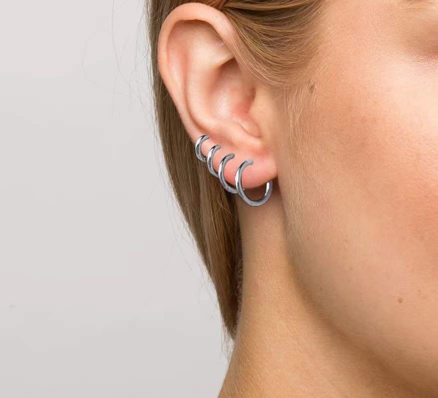 Titanium Huggie Hoop Earrings Hypoallergenic Nickel Free Hinged Sleeper Earrings for Sensitive Skin Cartilage Helix Lobes - style: Huggie 8mm silver
