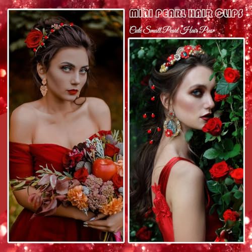 30 Pcs Mini Pearl Hair Clips Cute Small Pearl Hair Pins Brides Hair Barrettes Hair Accessories for Women Girls Wedding Valentine Day Halloween Christmas Birthday Party Daily Use (Red) - color: Red