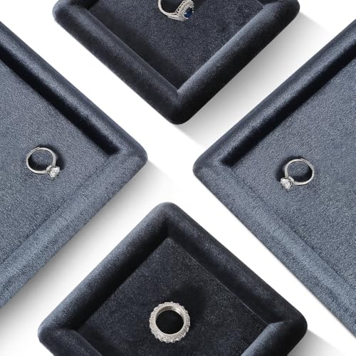 Velvet Jewelry Display Tray for Ring Earrings Necklace Bracelet Flat Tray - color: Gray, size: 5.12 × 5.12 in