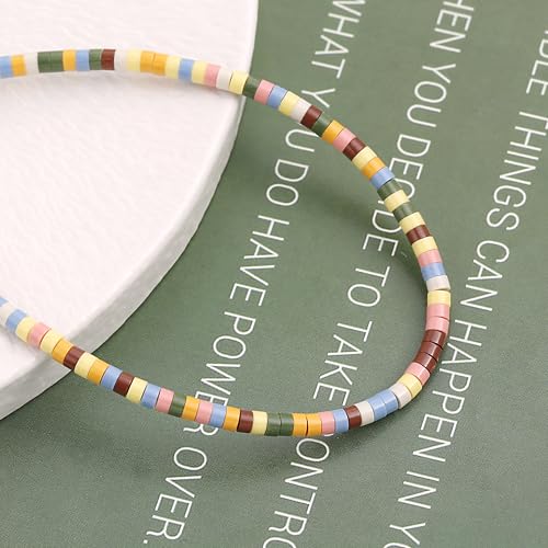 Aobei Pearl Gemstone Beaded Choker Necklace for Women Boho Turquoise/Cultured Freshwater Pearls/Garnet/Amazonite Jewelry - color: P Colorful Lava Beads