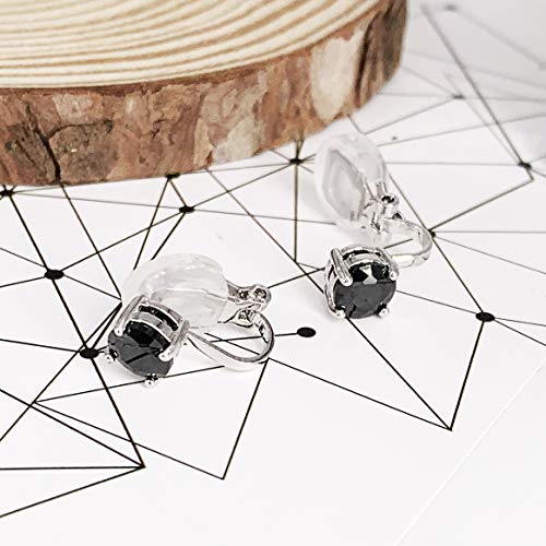 SELOVO Clip on Earrings Small Stone 7mm CZ Cubic Zirconia Sparkle Studs for No Pierced Ear - color: Black