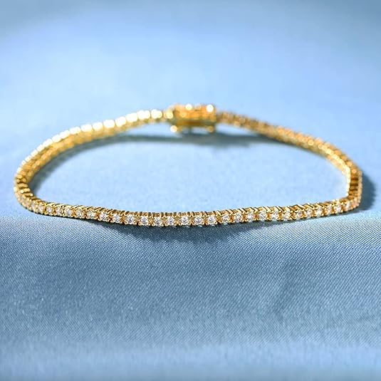 2.0MM Tennis Bracelet for Women and Men,18K White/Yellow Gold Plated Round 2mm Cubic Zirconia Classic Tennis Bracelet - color: Gold Plated, size: 8.5 inch
