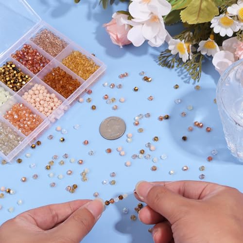 1200Pcs 4mm 10 Colors Faceted Crystal Glass Bicone Beads Loose Bead for DIY Bracelet Necklace Earring Keychain Jewelry Making,Brown - color: Brown