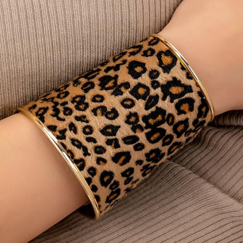 COLORFUL BLING Metal Punk Leopard Print Bangle Bracelet for Women Wide Chunky Gold Stackable Wrapped Open Cuff Bracelets Wristband Statement Jewelry - style: style 7