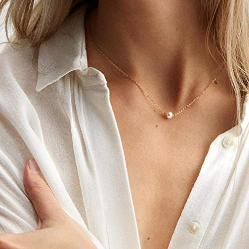 Turandoss Dainty Layered Choker Necklace, Handmade Y Pendant Necklace Multilayer Bar Disc Necklace Adjustable Layering Choker Necklaces for Women - style: 2PCS - simulated Pearl&Disc