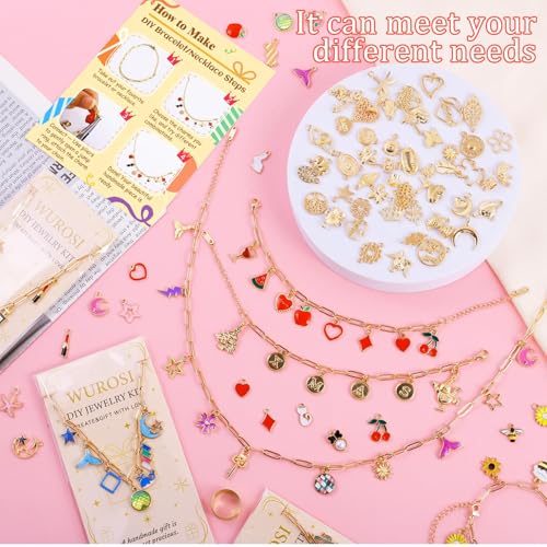 Wurosi Gold 443PCS Gold Charm Bracelet Necklace Making Kit for Women | Includ 8 Paperclip Chain Bracelets,4 Paperclip Chain Necklaces,Accessories for Jewelry Making,Crafts Beginner Supplies Gift - color: 443 Pcs Gold Bracelet Necklace