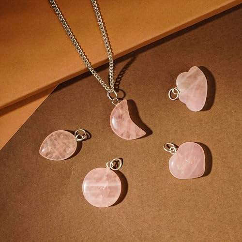 KARMAPLEDGE Crystal Necklace Birthday Gifts for Women, Chakra Healing, Protection, Balance, Rose Quartz Stones Heart, Moon, Sun, Cloud, Tear Drop Shaped Crystal Pendant Set of 5 - color: Rose Quartz Set of 5, size: Combos