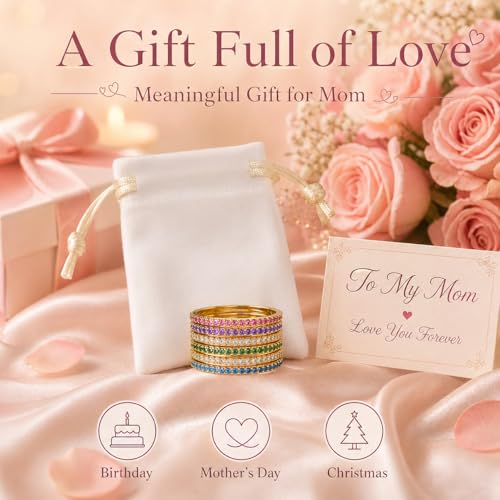 Birthstone Rings For Women, Silver Stackable Cubic Zirconia Stainless Steel Birth Stone Ring To My Daughter/Mom Birthday Unique Gifts Jewelry - color: 05-Silver-May