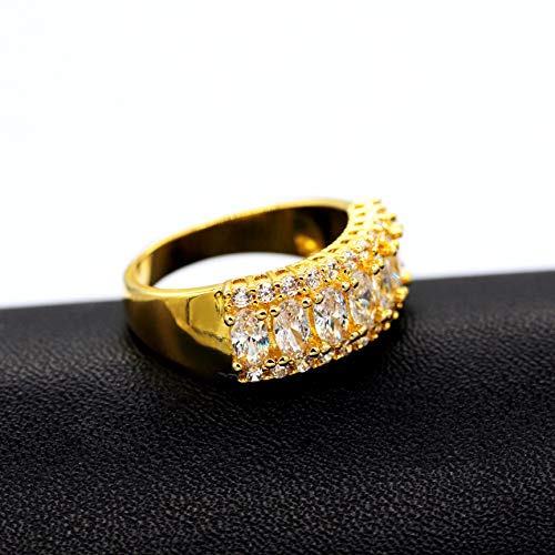 Uloveido Beautiful Women's 7 Stones Wedding Band Oval Cubic Zirconia Engagement Anniversary Rings J501 - color: Gold-White
