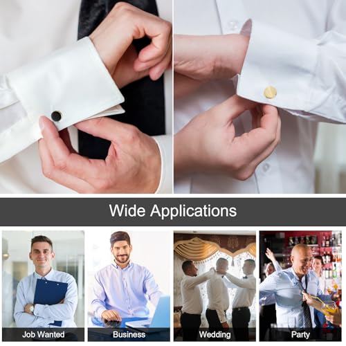 COMNICO 4 Pairs Cufflinks for Men Classic Tone Cuff Links Fashion Men Cufflinks Gold/Sliver Striped Disc Square Rectangle Cuff Links for Business Wedding Party Gift Box - color: round glod silver