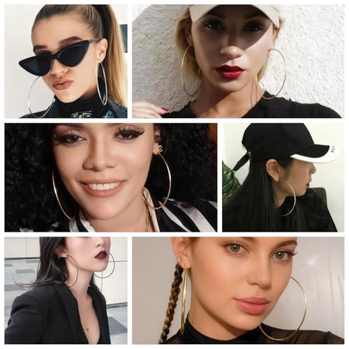 Hypoallergenic Big Hoop Earrings for Women Men - 10cm Lightweight Geometric Thin Circle Earrings, Nickel-Free Statement Ear Jewelry - color: Gold