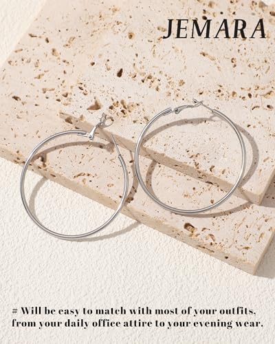 JEMARA Gold Hoop Earrings for Women Hypoallergenic Stainless Steel Large Thin Gold Hoop Earrings Lightweight Big Hoops Aretes de Acero Inoxidable para Mujer 30/40/50/60MM - color: Silver-50mm