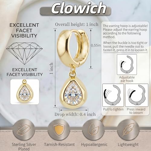 Dangle Flower Gold Earrings for Women, Trendy Statement Hoop Earrings, Gold Floral Drop Earrings Jewelry for Gifts - color: Teardrop 14K gold CZ
