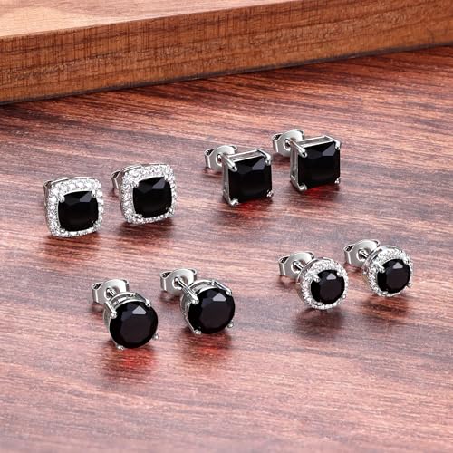 MILACOLATO S925 Sterling Silver Stud Earrings for Women Men Hypoallergenic 18K Gold Plated Cubic Zirconia Earrings Studs Brilliant Simulated Diamond Halo Earring for Sensitive Ears - style: 18K White Gold Plated - Black CZ