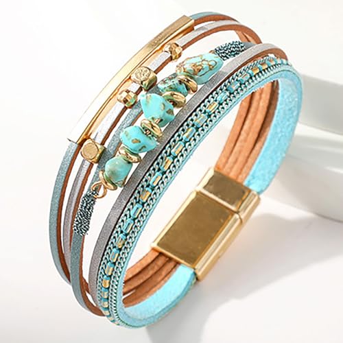 Fesciory Leather Wrap Bracelets for Women, Boho Western Layered Jewelry | Layered leather cuff bracelets, Easy on and off, Boho western style, Daily wear, Gift for women - color: Blue 1