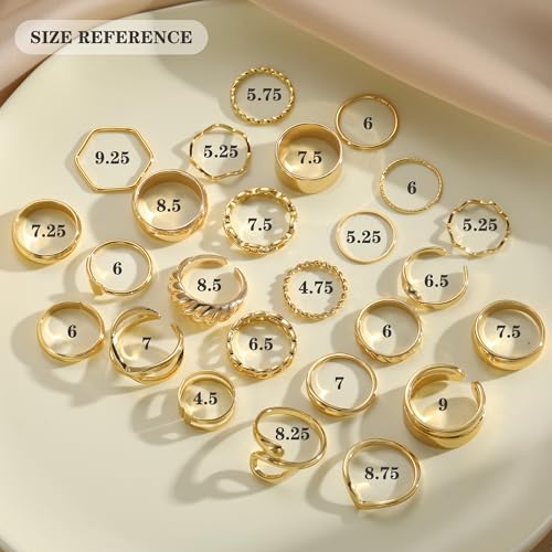 YEEZII 25 Pcs Gold Knuckle Rings Set for Women, Cute Stackable Finger Midi Rings, Dainty Gold Chunky Stacking Statement Womens ring pack - color: Gold-A-25 Pcs